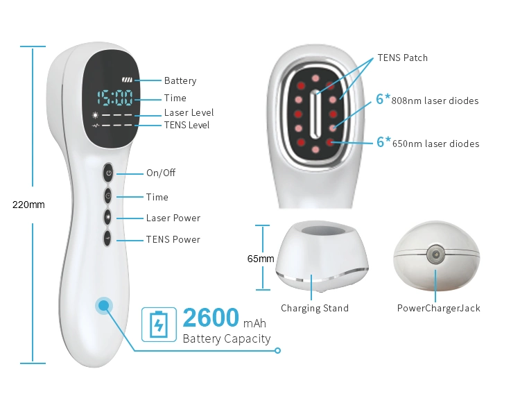 650nm and 808nm Handheld Laser Therapy Device for Pain Relief with Tens