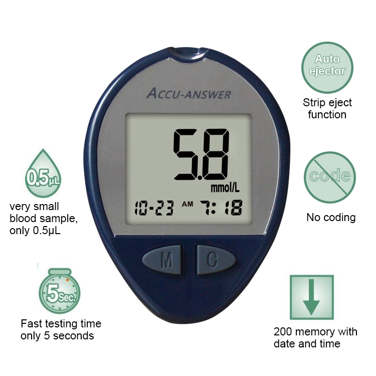 Fast Testing Blood Glucose Meter Device Blood Sugar Monitor with Digital Hospital Glucometer Strips